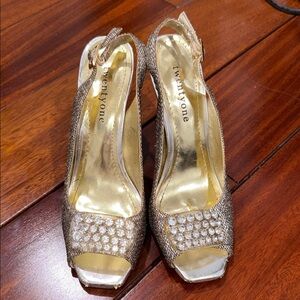 Twenty Glittering Gold Peep-Toe Heels